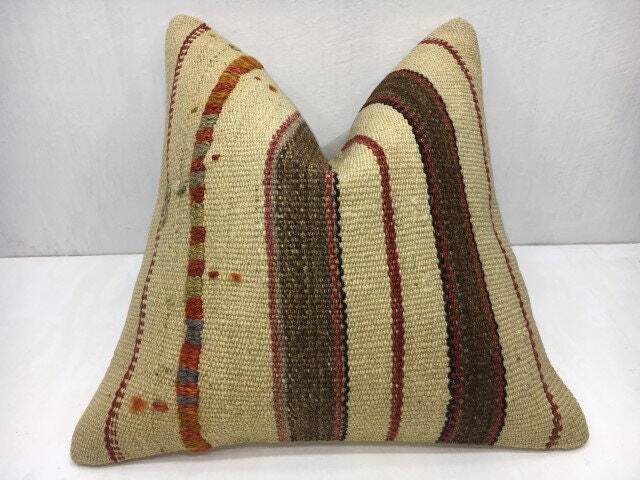 Vintage Turkish Kilim Pillow Cover, Handwoven Ethnic Cushion, 16x16 - image 1