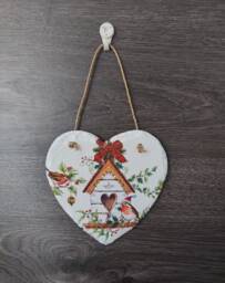 Robin Birdhouse Slate Heart Plaque Christmas Wall Decor - thumbnail 1