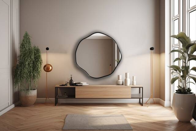 Round Wall Mirror, Circular Asymmetric Scalloped Glam Mirror For Bathrooms - With Exquisite Asymmetry By Asmiro - image 1