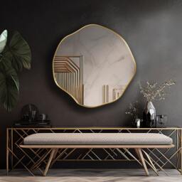 Round Wall Mirror, Circular Asymmetric Scalloped Glam Mirror For Bathrooms - With Exquisite Asymmetry By Asmiro - thumbnail 2