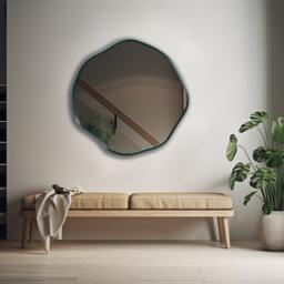 Round Wall Mirror, Circular Asymmetric Scalloped Glam Mirror For Bathrooms - With Exquisite Asymmetry By Asmiro - thumbnail 3