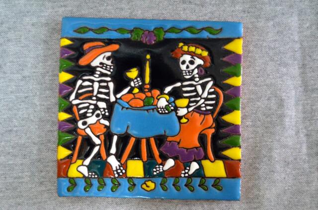 Talavera Mexican Tile Mosaic Day Of The Dead/Tiles Clay Catrina - image 1