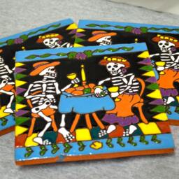 Talavera Mexican Tile Mosaic Day Of The Dead/Tiles Clay Catrina - thumbnail 4