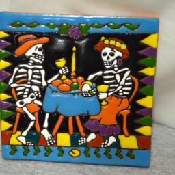 Talavera Mexican Tile Mosaic Day Of The Dead/Tiles Clay Catrina - thumbnail 2