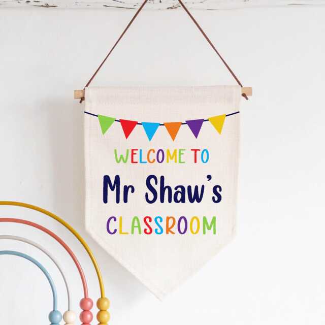 Personalised Teacher Sign - Custom Name Linen Flag Thank You Gift For Appreciation End Of Year Classroom Wall Art Door Hanger - image 1