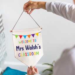 Personalised Teacher Sign - Custom Name Linen Flag Thank You Gift For Appreciation End Of Year Classroom Wall Art Door Hanger - thumbnail 2