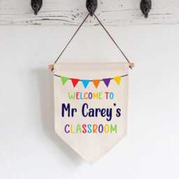 Personalised Teacher Sign - Custom Name Linen Flag Thank You Gift For Appreciation End Of Year Classroom Wall Art Door Hanger - thumbnail 3