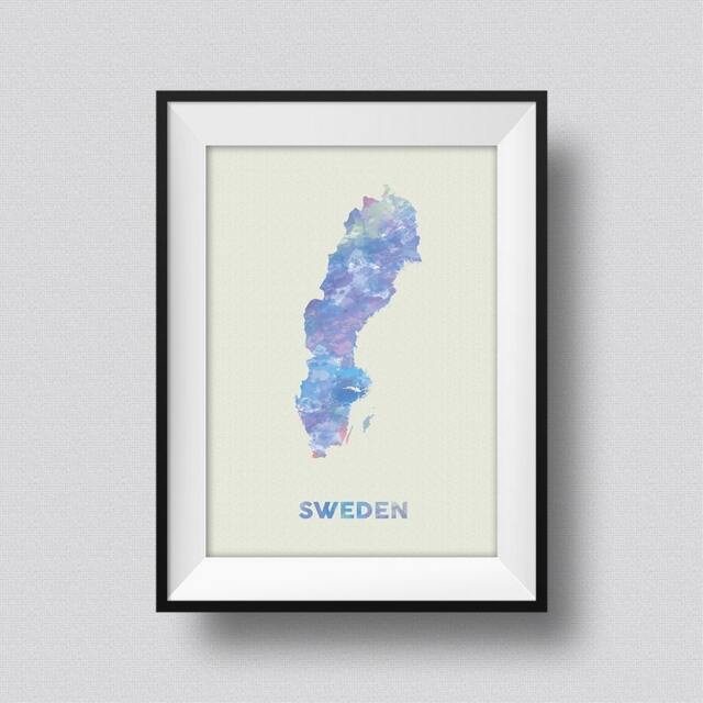 Sweden Watercolor Map Art Print Ink Splash Poster Canvas