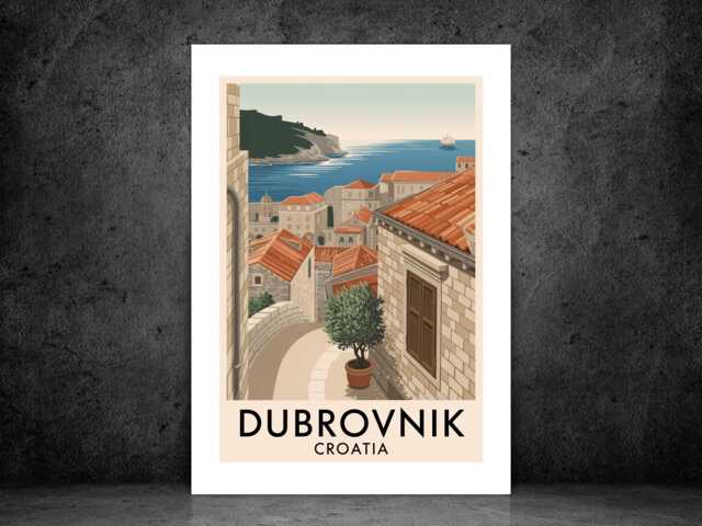Dubrovnik Croatia Travel Poster - Vintage City Print Scenic Wall Art Destination Old Town Landscape A5 A4 A3 Framed Or Unframed - image 1