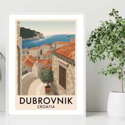 Dubrovnik Croatia Travel Poster - Vintage City Print Scenic Wall Art Destination Old Town Landscape A5 A4 A3 Framed Or Unframed - thumbnail 2