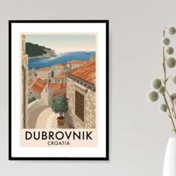 Dubrovnik Croatia Travel Poster - Vintage City Print Scenic Wall Art Destination Old Town Landscape A5 A4 A3 Framed Or Unframed - thumbnail 3