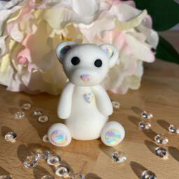Polymer Clay White Glitter Bear With Pastel Rainbow Details - thumbnail 2