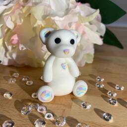 Polymer Clay White Glitter Bear With Pastel Rainbow Details - thumbnail 1