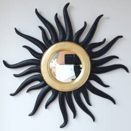 Peruvian Black Octopus Sun Mirror 50 cm Handmade Wall Decor - Carved Wood Round Artistic Statement For Living Room Bathroom