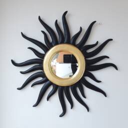 Peruvian Black Octopus Sun Mirror 50 cm Handmade Wall Decor - Carved Wood Round Artistic Statement For Living Room Bathroom - thumbnail 2
