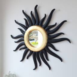 Peruvian Black Octopus Sun Mirror 50 cm Handmade Wall Decor - Carved Wood Round Artistic Statement For Living Room Bathroom - thumbnail 3