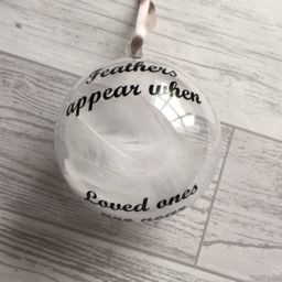 Feathers Appear Memorial Christmas Bauble, Remembrance Ornament - thumbnail 3
