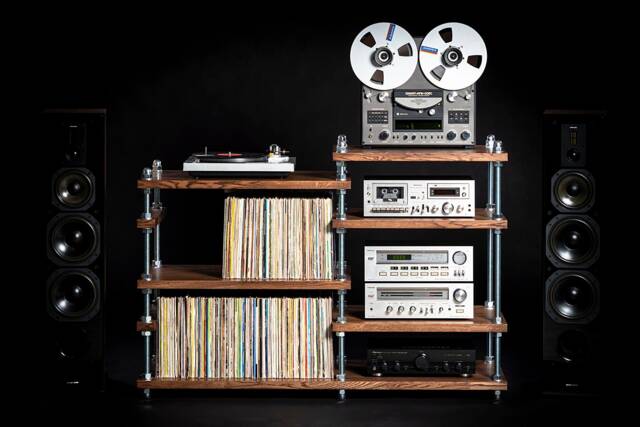 Asymmetric Record Player Stand With Vinyl Storage/Turntable Holder - image 1