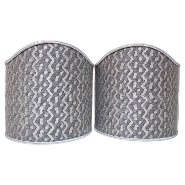 Pair Of Wall Sconce Clip-On Shield Shades Fortuny Fabric Black & Silver Tapa Pattern Mini Lampshade - Handmade in Italy - image 1