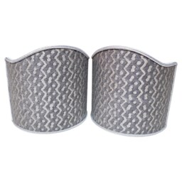Pair Of Wall Sconce Clip-On Shield Shades Fortuny Fabric Black & Silver Tapa Pattern Mini Lampshade - Handmade in Italy - thumbnail 2