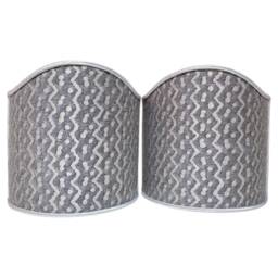 Pair Of Wall Sconce Clip-On Shield Shades Fortuny Fabric Black & Silver Tapa Pattern Mini Lampshade - Handmade in Italy