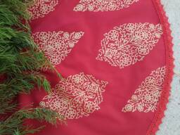 Burgundy Red Christmas Tree Skirt Fabric Xmas Swedish Ornament Decor