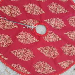 Burgundy Red Christmas Tree Skirt Fabric Xmas Swedish Ornament Decor - thumbnail 4