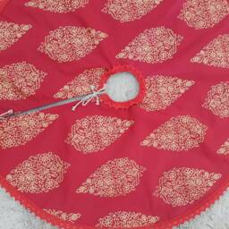 Burgundy Red Christmas Tree Skirt Fabric Xmas Swedish Ornament Decor - thumbnail 2