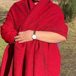 Handmade Yak Wool Blend Blanket Oversized Red Meditation Shawl - thumbnail 3