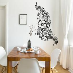 Henna Tattoo Wall Vinyl Sticker - Floral Flower Mandala Art Paisley Mehndi Indian Decal Decor Inspired Stencil Black Home Room Joga Mural - thumbnail 1