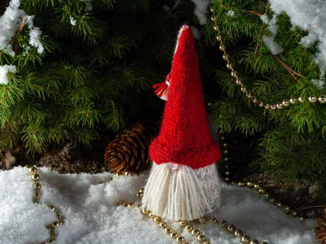 Knit Santa Gnome Decor Christmas Tree Topper, 7 Inch. Tiered Tray Scandinavian Gonk Decor - image 1