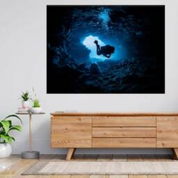 Scuba Diving Diver Under Sea Cave Water 3D View Wall Sticker Poster Decal A427