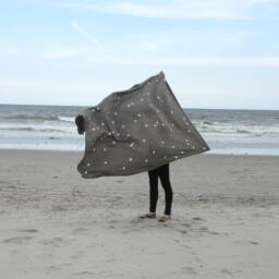 Charcoal Linen Throw With White Confetti Dots/Dark Gray Grey Polka Dot Beach Blanket Bedding Table Cloth Block Printed Neutral Bold - thumbnail 2