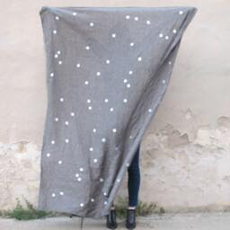 Charcoal Linen Throw With White Confetti Dots/Dark Gray Grey Polka Dot Beach Blanket Bedding Table Cloth Block Printed Neutral Bold - thumbnail 3