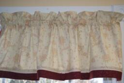 Brown Beige Cranberry Floral Valance 17x52 - Parchment Window Treatment Cottage Curtain Custom Drapes Handmade - thumbnail 1