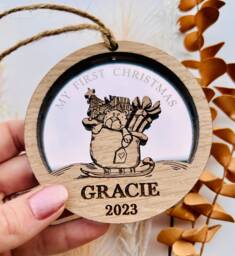Personalised Baby First Christmas Tree Decoration, Xmas Gift 2025, 1st Bauble, New Boy, Girl Ornament, Born in 2025 - thumbnail 1