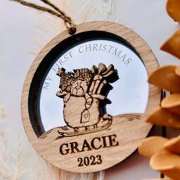 Personalised Baby First Christmas Tree Decoration, Xmas Gift 2025, 1st Bauble, New Boy, Girl Ornament, Born in 2025 - thumbnail 3