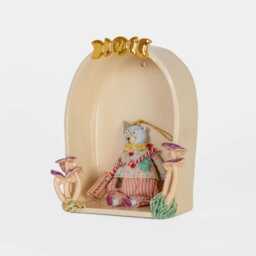 Handmade Ceramic Wall Shrine Moon Phase Shelf With Mushrooms - thumbnail 2