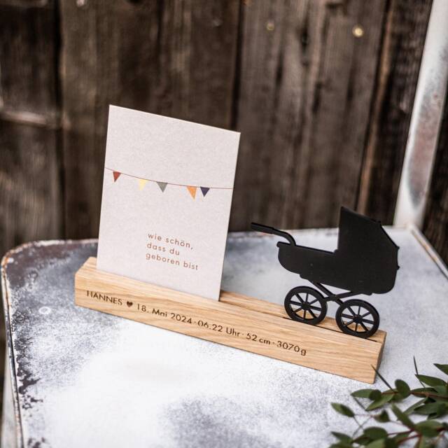 Postcards & Picture Rail Stroller Birth/Handmade From Wood Personalized Engraving - image 1