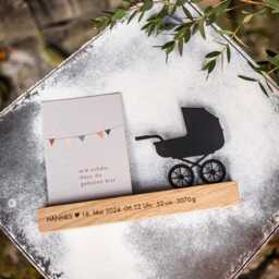 Postcards & Picture Rail Stroller Birth/Handmade From Wood Personalized Engraving - thumbnail 2