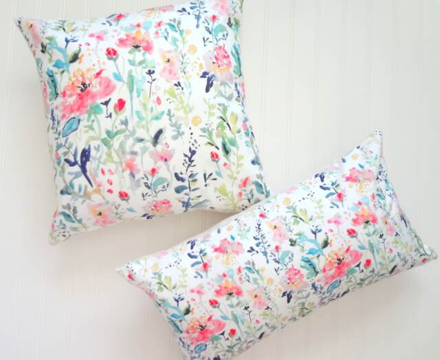 Floral Pillow Cover, Pink Medley Watercolor Covers, Designer Fabric, 18x18, 20x20, 24x24, 14x20, 12x21, 12x26 - image 1