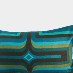 Geometric Velvet Printed Cushion - Turquoise + Brown - thumbnail 2
