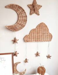 Wicker Moon & Stars Wall Decor Celestial Nursery Art - thumbnail 1