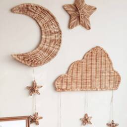 Wicker Moon & Stars Wall Decor Celestial Nursery Art - thumbnail 3