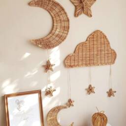 Wicker Moon & Stars Wall Decor Celestial Nursery Art - thumbnail 2