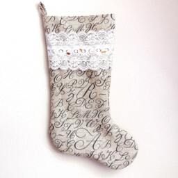 Christmas Stocking-Shabby Chic Stocking -Christmas Decoration -Burlap & Lace Stuffers -Elegant Fireplace Holidays Decor - thumbnail 4