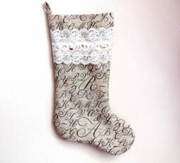 Christmas Stocking-Shabby Chic Stocking -Christmas Decoration -Burlap & Lace Stuffers -Elegant Fireplace Holidays Decor