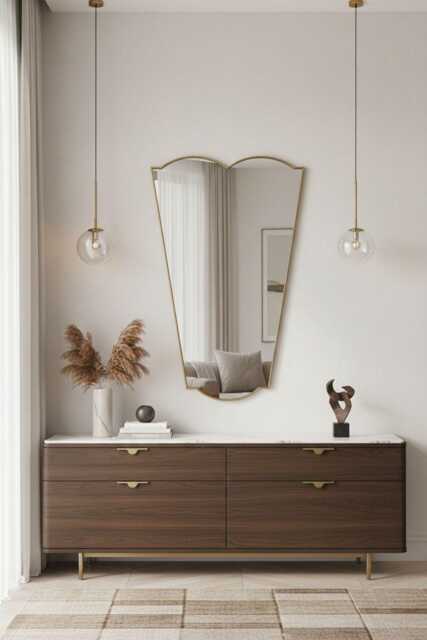 Scalloped Wall Mirror - Bathroom Curved Unlacquered Brass - image 1