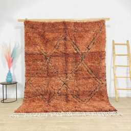Orange Black Diamond Moroccan Berber Rug - Hand Knotted Wool Carpet Shag Area