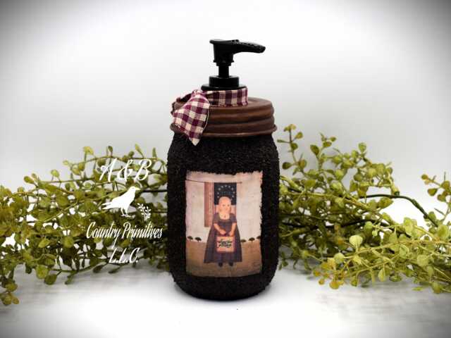 Grubby Hand Soap Dispenser, Primitive Girl 1776 Americana, Mason Jar Pump & Folk Art Print, Farmhouse Country Bathroom Decor, Patriotic - image 1